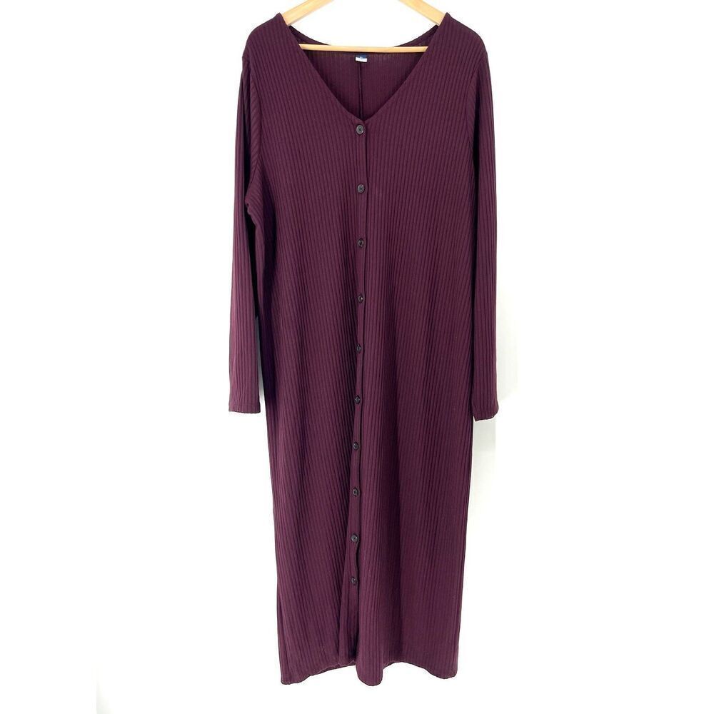 Old Navy Cardigan Size XL Maroon Long Sleeve V Neck Button Down Rib Maxi Basic